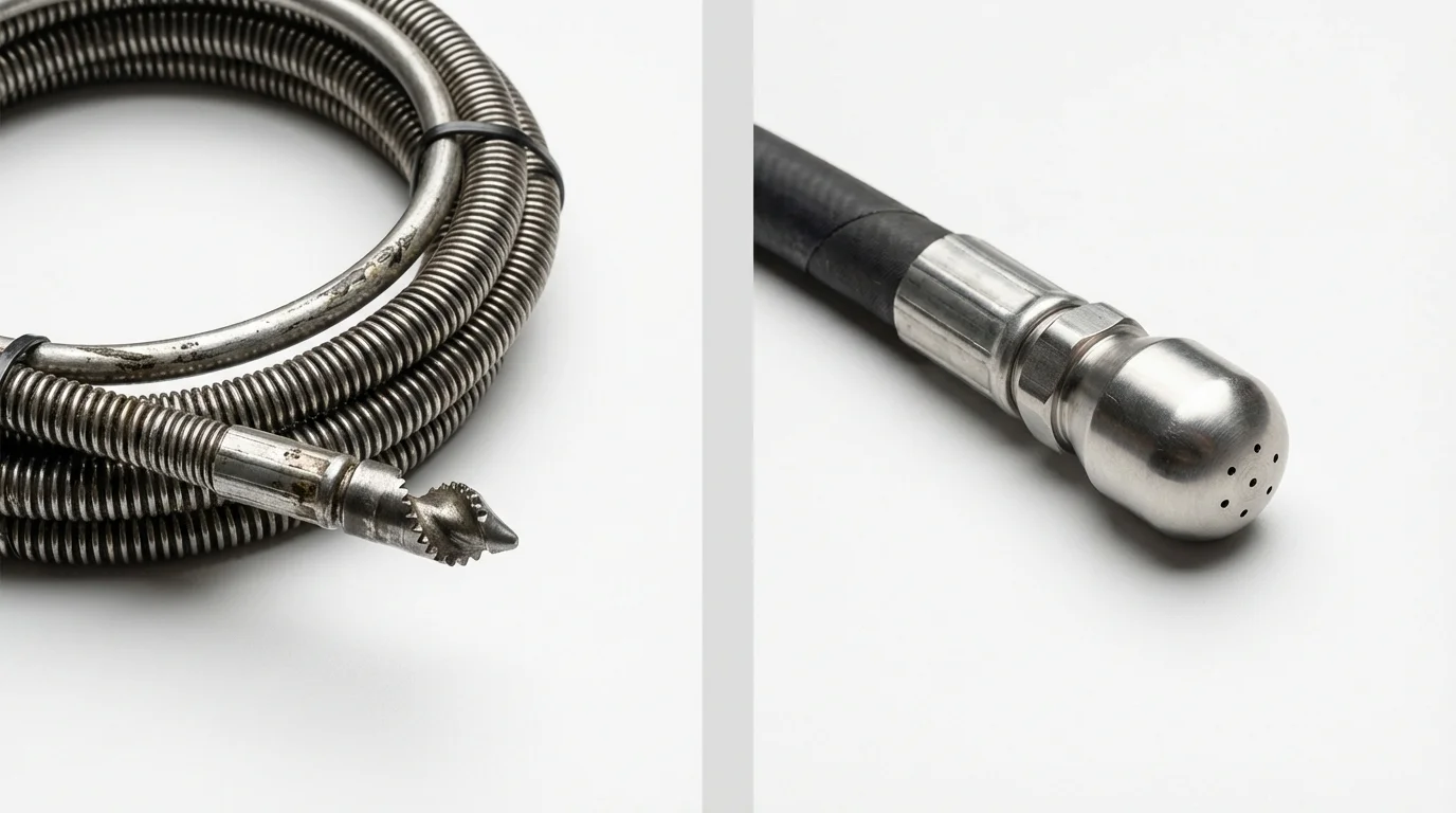 Drain snake cable and hydro jetting nozzle used for drain cleaning in Homer, IL