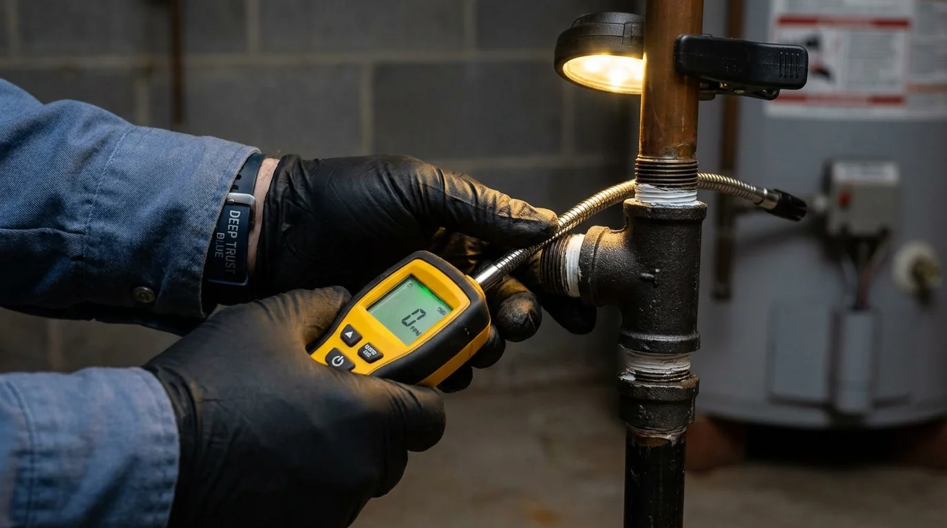 Gas leak detection with electronic sniffer by Johns Plumbing LLC in Homer